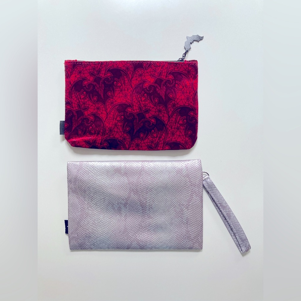NWOTS IPSY Makeup Bags Red and Silver Pouch Set Bat Gothic & Snakeskin designs - Picture 2 of 5